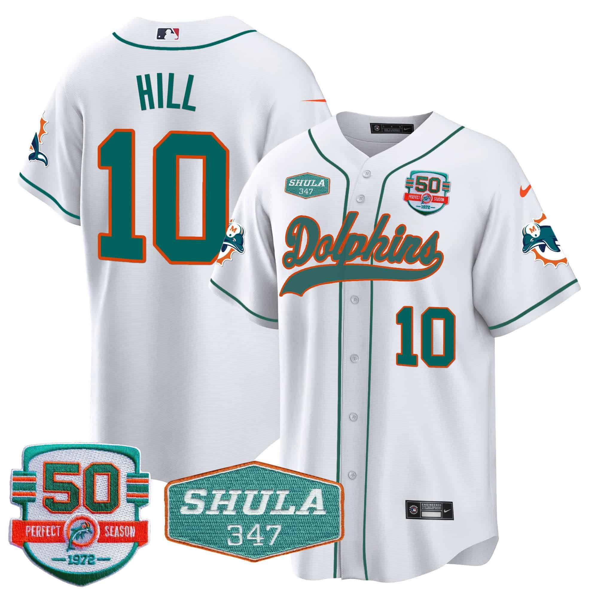 Men Miami Dolphins #10 Hill White 2024 Nike 50th Don Shula Memorial Patch Baseball NFL Jersey->indianapolis colts->NFL Jersey